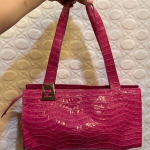 Vintage 2000s Guess Fuchsia Crocodile Embossed Shoulder Bag